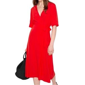 & Other Stories Short Sleeve Tie Waist Wrap Midi Dress Red Size 2